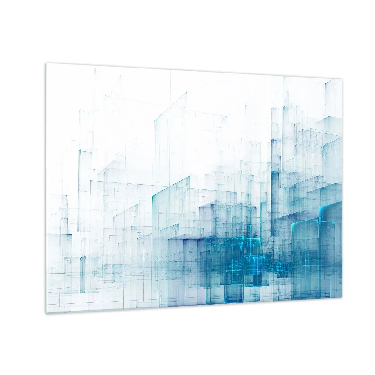 Cuadro sobre vidrio - Impresiones sobre Vidrio - Composición geométrica abstracta en tonos azules. - 70x50cm - Cómo se hizo el espacio - Decoración de pared moderna para salón y dormitorio ARTTOR