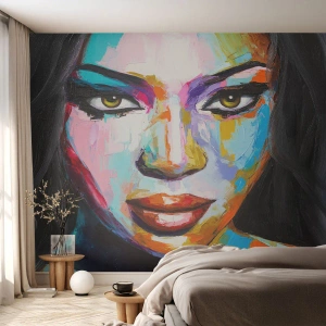 Fotomural Premium Sand - Retrato colorido de una mujer - 100x70cm - Mirada penetrante - Decoración de pared moderna para salón y dormitorio ARTTOR