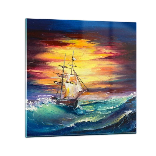 Cuadro sobre vidrio - Impresiones sobre Vidrio - Valientemente surcando las olas - 30x30 cm