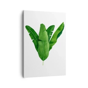 Cuadro sobre lienzo - Impresión de Imagen - Tres hojas de plátano en un enfoque artístico - 50x70cm - Simetría verde - Decoración de pared moderna para salón y dormitorio ARTTOR