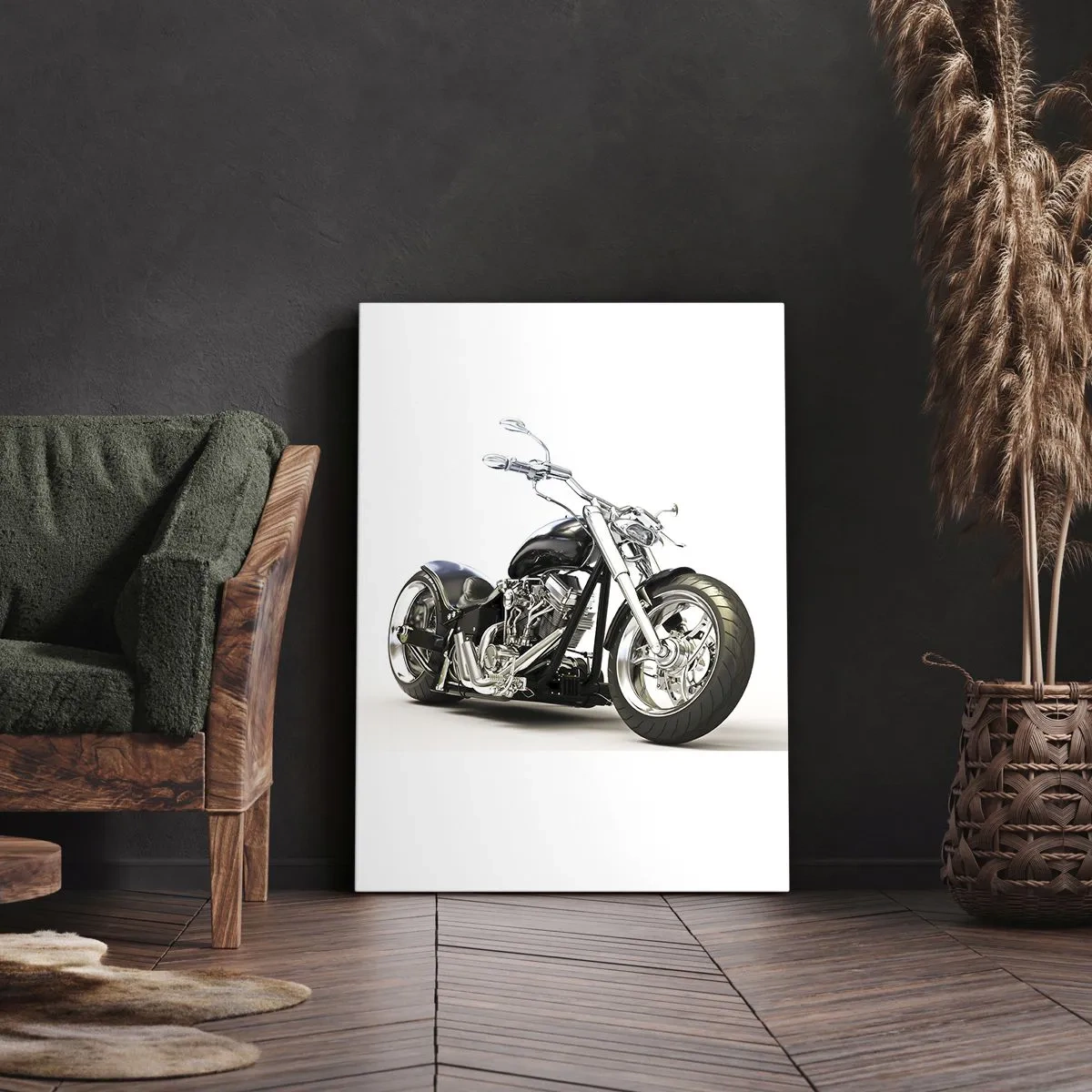 Cuadro sobre lienzo - Impresión de Imagen - Elegante motocicleta negra sobre fondo blanco. - 50x70cm - Una fuerza con carácter - Decoración de pared moderna para salón y dormitorio ARTTOR