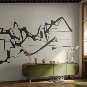 Fotomural Premium Canvas - Dibujo abstracto de montañas en blanco y negro - 100x70cm - Tal vez sea un paisaje - Decoración de pared moderna para salón y dormitorio ARTTOR