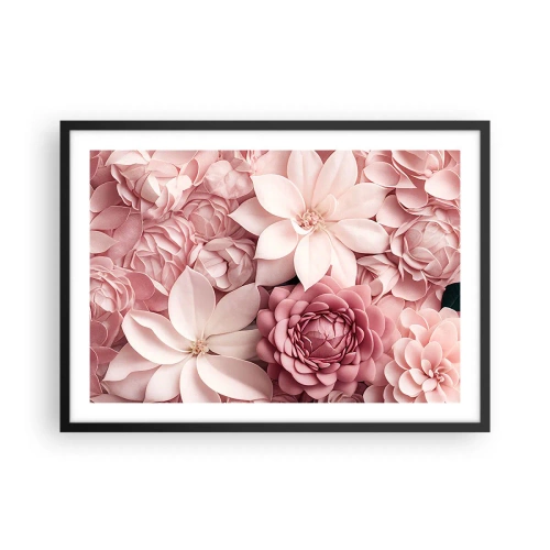 Póster en marco negro - Flores en tonos rosa y blanco en un enfoque artístico. - 70x50cm - Entre pétalos rosas - Decoración de pared moderna para salón y dormitorio ARTTOR