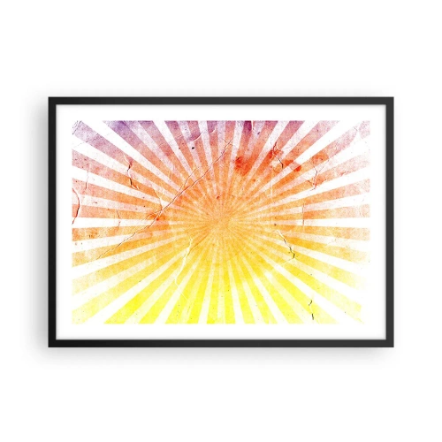 Póster en marco negro - Rayos de sol en tonos naranja y amarillo. - 70x50cm - Renacer del sol - Decoración de pared moderna para salón y dormitorio ARTTOR