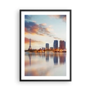 Póster en marco negro - Panorama de París con la Torre Eiffel al atardecer - 50x70cm - La calma monumental de París - Decoración de pared moderna para salón y dormitorio ARTTOR