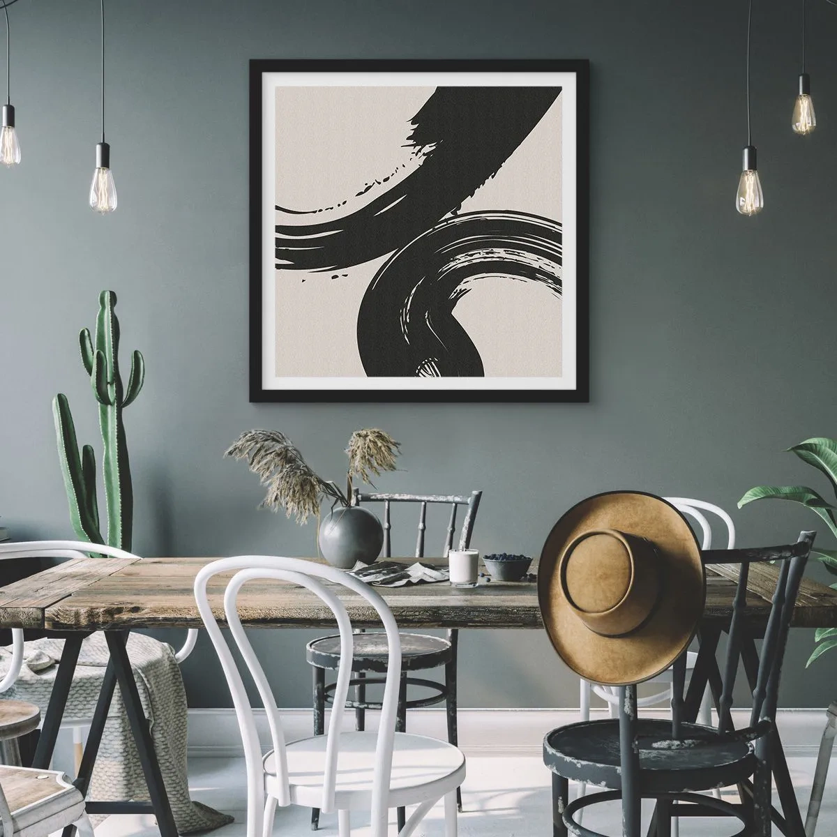 Póster en marco negro - Barrido y circular - 40x40 cm