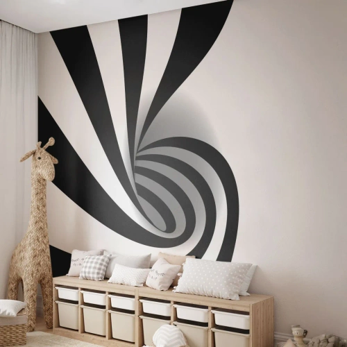 Fotomural Standard Eco - Espiral abstracta en blanco y negro - 100x70cm - Y sin embargo, gira - Decoración de pared moderna para salón y dormitorio ARTTOR