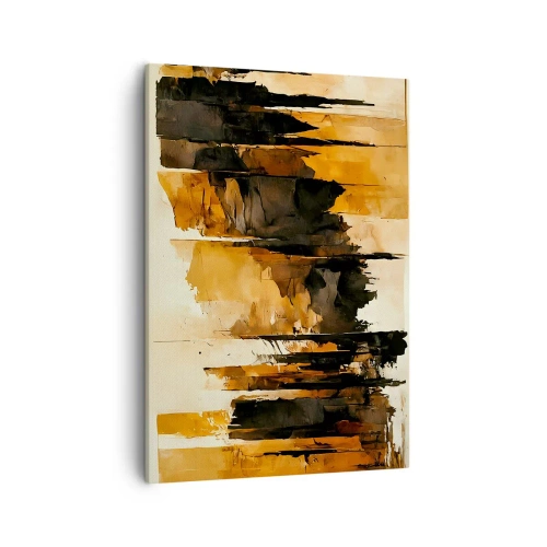 Cuadro sobre lienzo - Impresión de Imagen - Rayas abstractas doradas y negras en una composición artística - 50x70cm - Armonía de negro y oro - Decoración de pared moderna para salón y dormitorio ARTTOR