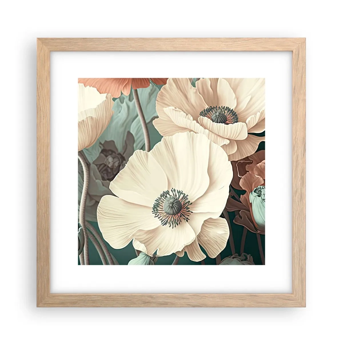 Póster en marco roble claro - Susurro de amapolas - 30x30 cm