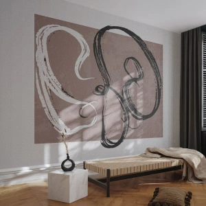 Fotomural Premium Canvas - Abstracción en blanco y negro sobre fondo beige. - 100x70cm - Composición: la búsqueda de la plenitud - Decoración de pared moderna para salón y dormitorio ARTTOR