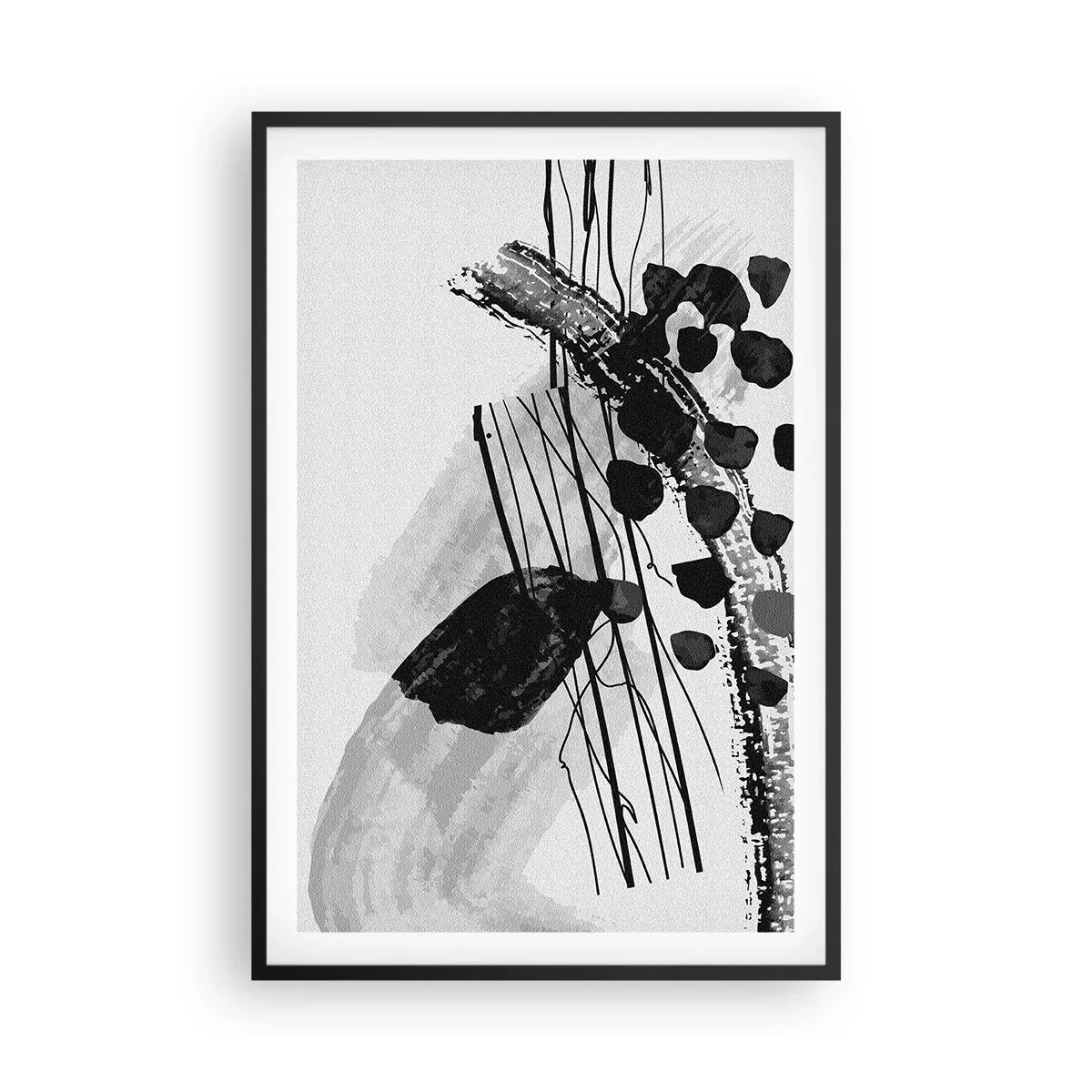 Póster en marco negro - Abstracción orgánica en blanco y negro - 61x91 cm