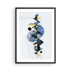 Póster en marco negro - Abstracción geométrica con elementos dorados y azul marino. - 50x70cm - Paisaje geométrico - Decoración de pared moderna para salón y dormitorio ARTTOR