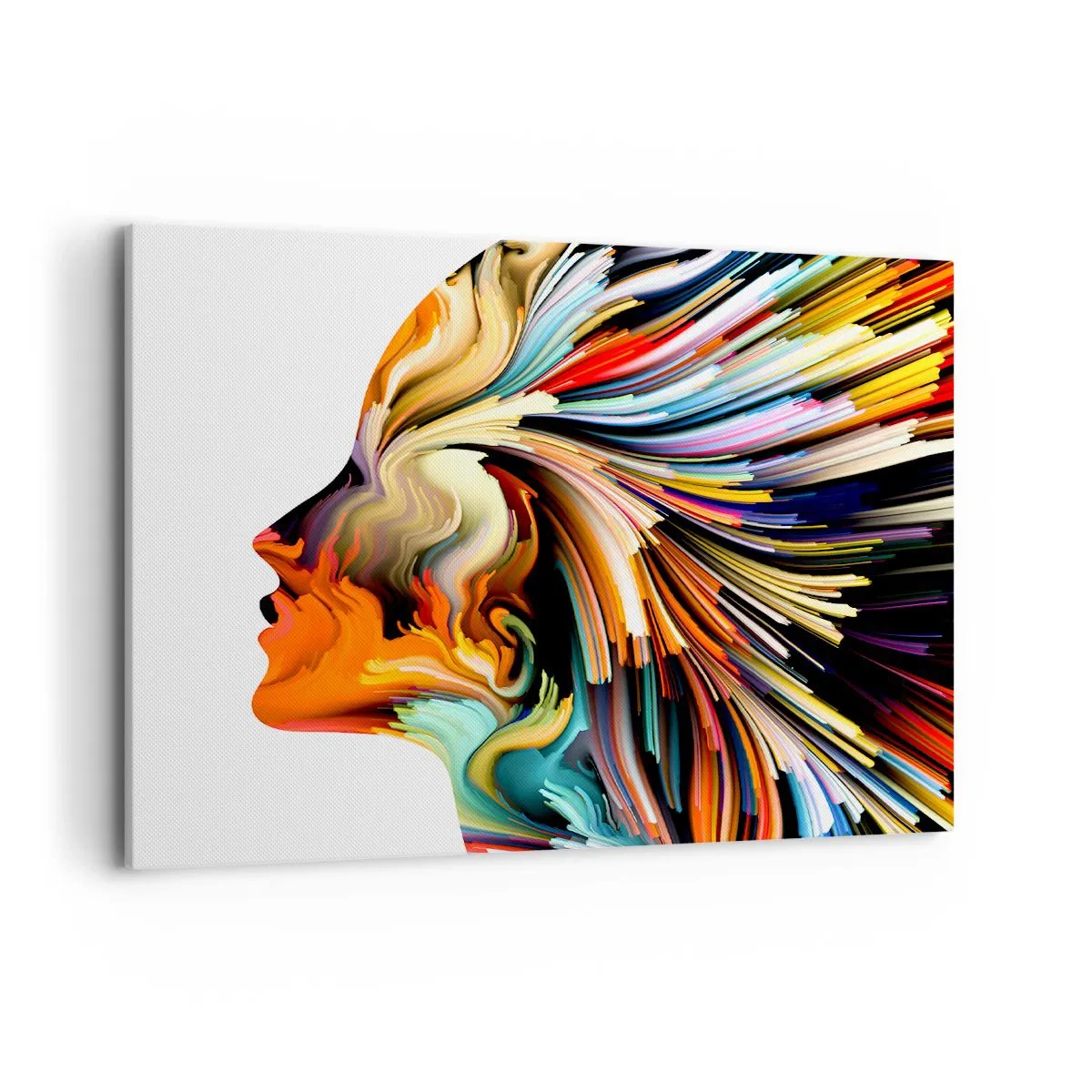 Cuadro sobre lienzo - Impresión de Imagen - Perfil de rostro abstracto con líneas dinámicas coloridas. - 100x70cm - La explosión de la imaginación - Decoración de pared moderna para salón y dormitorio ARTTOR