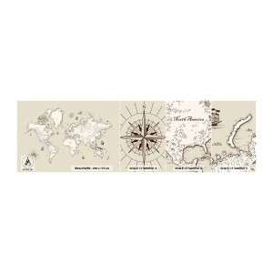 Muestra de fotomural autoadhesivo Deluxe Sticker - Un viaje alrededor del mundo - Mapa del mundo, Continentes, Barco pirata - 100x30 cm