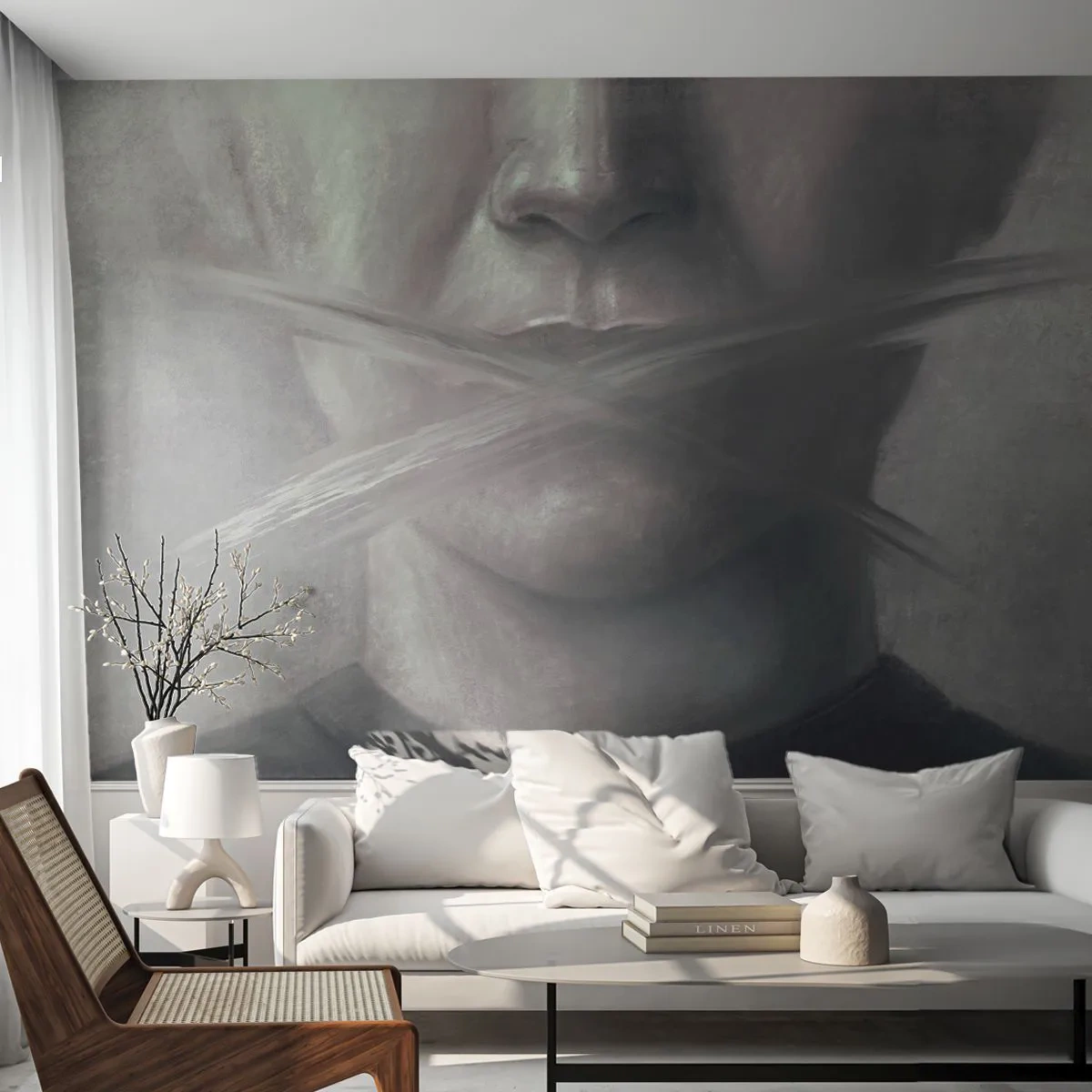 Fotomural Premium Canvas - Ni una palabra - Abstracción, Gráficos, Rostro - 250x175 cm