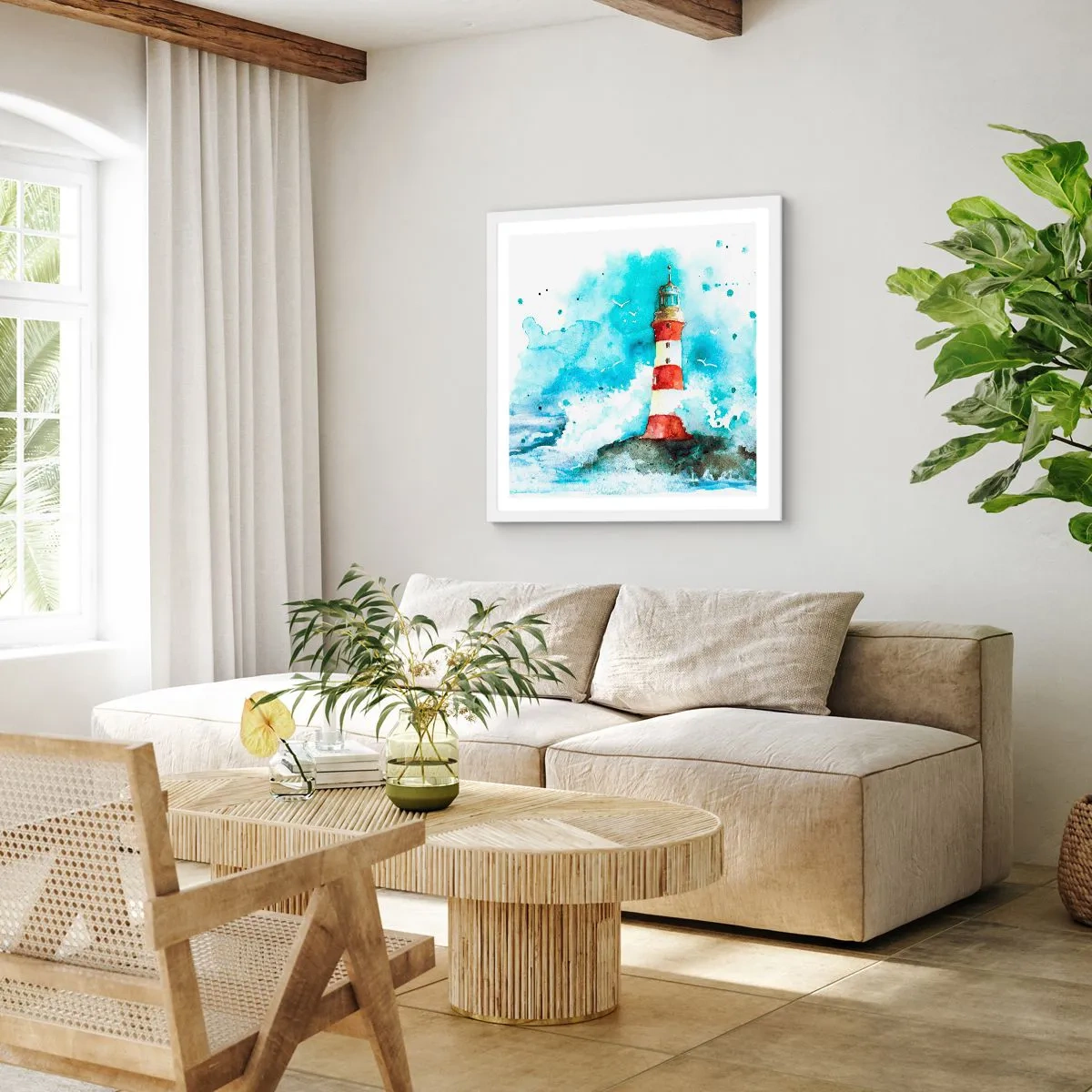 Póster en marco blanco - La unidad de los elementos - 60x60 cm