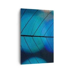 Cuadro sobre lienzo - Impresión de Imagen - Primer plano de una hoja azul con detalle de vena visible - 80x120cm - Construcción intrincada - Decoración de pared moderna para salón y dormitorio ARTTOR