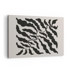 Cuadro sobre lienzo - Impresión de Imagen - Ramitas con hojas en negro sobre un fondo claro - 100x70cm - La naturaleza de un cuadrado - Decoración de pared moderna para salón y dormitorio ARTTOR