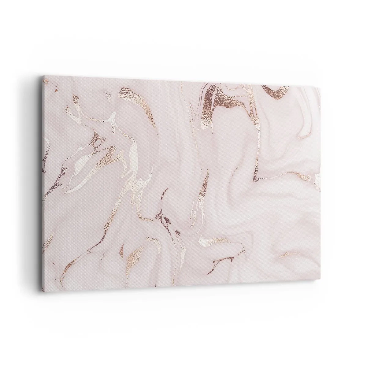 Cuadro sobre lienzo - Impresión de Imagen - Elegante abstracción en tonos rosa y dorado. - 120x80cm - En rosa - Decoración de pared moderna para salón y dormitorio ARTTOR