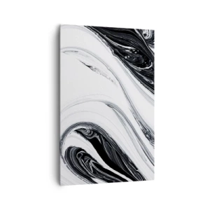 Cuadro sobre lienzo - Impresión de Imagen - Abstracción en blanco y negro con líneas dinámicas y remolinos. - 80x120cm - Combinando opuestos - Decoración de pared moderna para salón y dormitorio ARTTOR