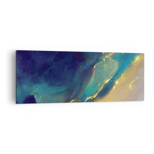 Cuadro sobre lienzo - Impresión de Imagen - Composición abstracta en tonos azules y dorados sobre lienzo. - 140x50cm - Inundación dorada - Decoración de pared moderna para salón y dormitorio ARTTOR