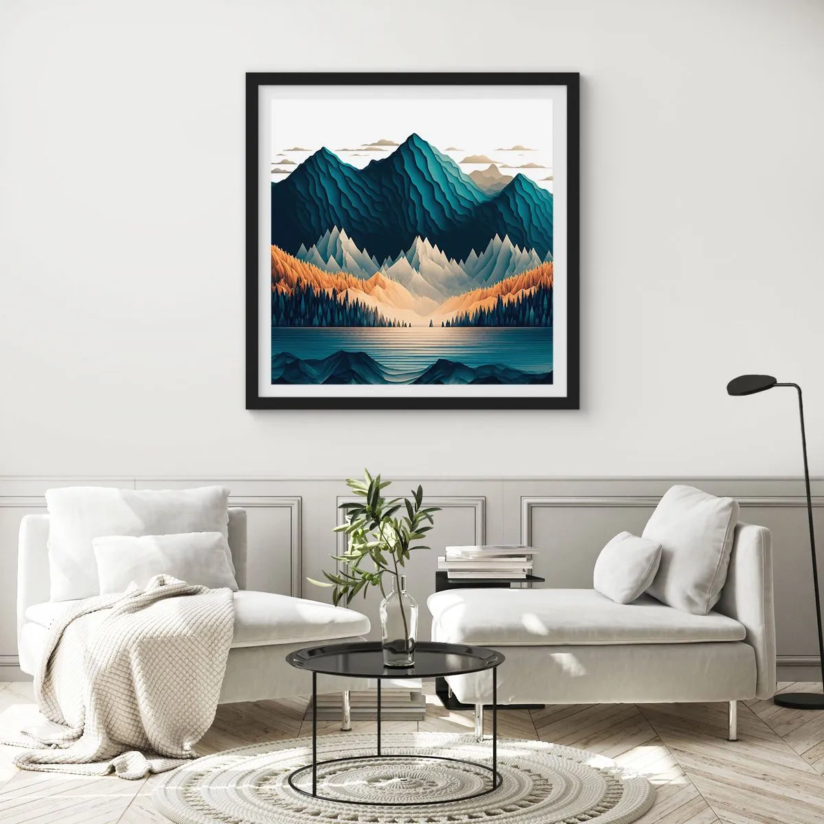 Póster en marco negro - Paisaje perfecto de montañas - 60x60 cm