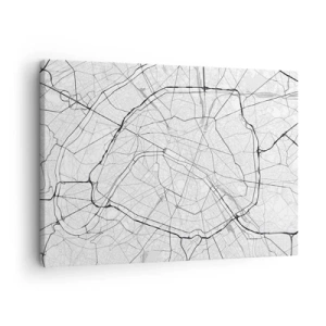 Cuadro sobre lienzo - Impresión de Imagen - Mapa minimalista de la ciudad en blanco y negro - 70x50cm - Flor de París - Decoración de pared moderna para salón y dormitorio ARTTOR