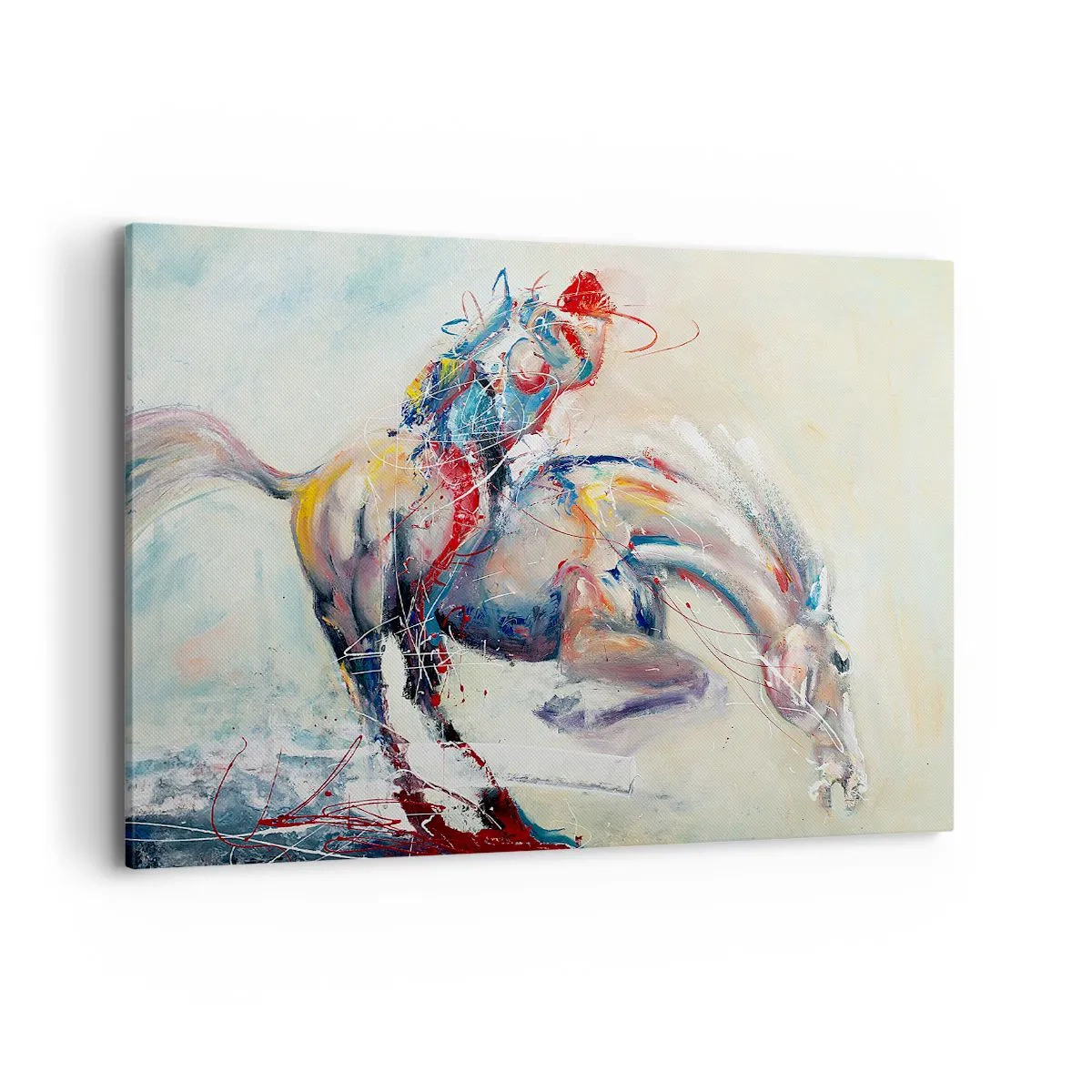 Cuadro sobre lienzo - Impresión de Imagen - Una imagen dinámica de un caballo en un estilo artístico abstracto. - 120x80cm - Sujétate y vamos - Decoración de pared moderna para salón y dormitorio ARTTOR