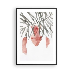 Póster en marco negro - Silueta de acuarela de una mujer escondida detrás de hojas. - 50x70cm - Dama del trópico - Decoración de pared moderna para salón y dormitorio ARTTOR
