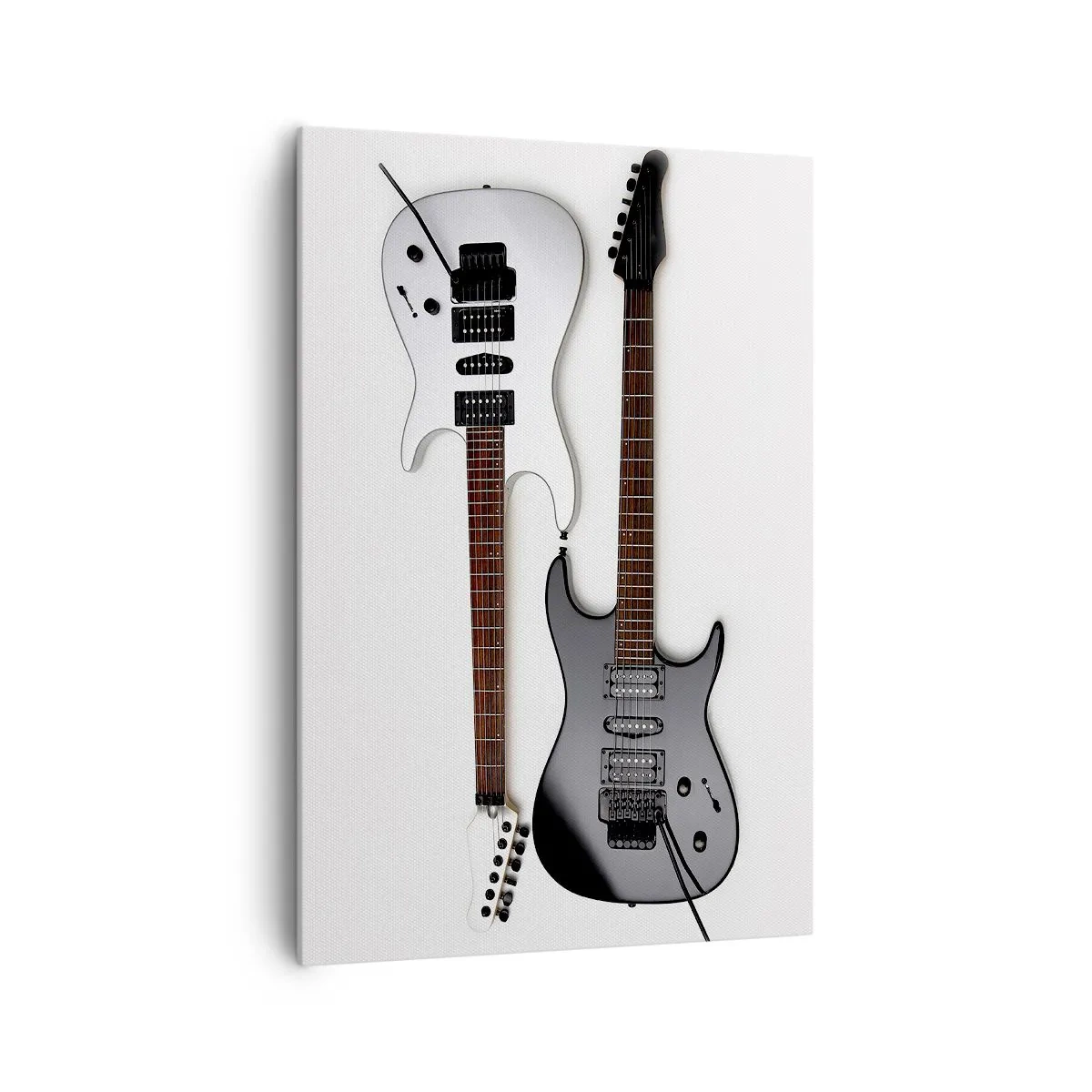 Cuadro sobre lienzo - Impresión de Imagen - Dos guitarras eléctricas en blanco y negro sobre fondo claro. - 70x100cm - Armonía de formas - Decoración de pared moderna para salón y dormitorio ARTTOR