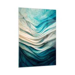 Cuadro sobre vidrio - Impresiones sobre Vidrio - Ondas abstractas en tonos azules y beige - 50x70cm - Azul insaciable - Decoración de pared moderna para salón y dormitorio ARTTOR