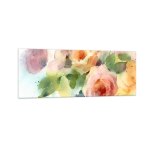 Cuadro sobre vidrio - Impresiones sobre Vidrio - Delicadas rosas estilo acuarela sobre un fondo claro. - 140x50cm - Delicado como una acuarela - Decoración de pared moderna para salón y dormitorio ARTTOR