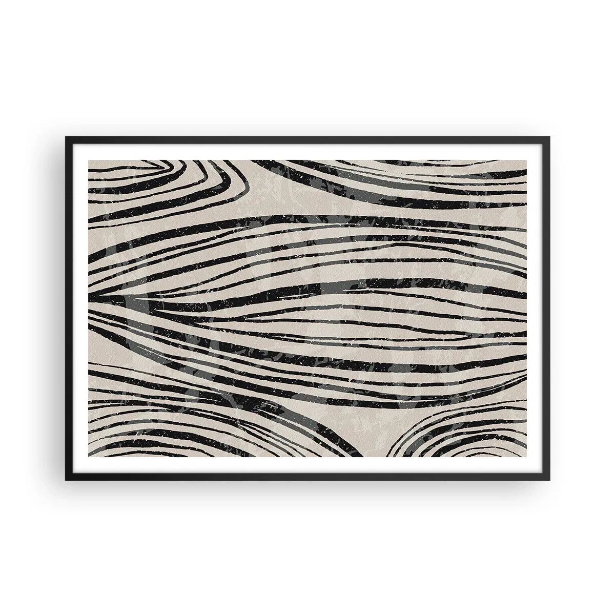 Póster en marco negro - Ondas abstractas en tonos blanco y negro - 100x70cm - Salpicadura de líneas - Decoración de pared moderna para salón y dormitorio ARTTOR