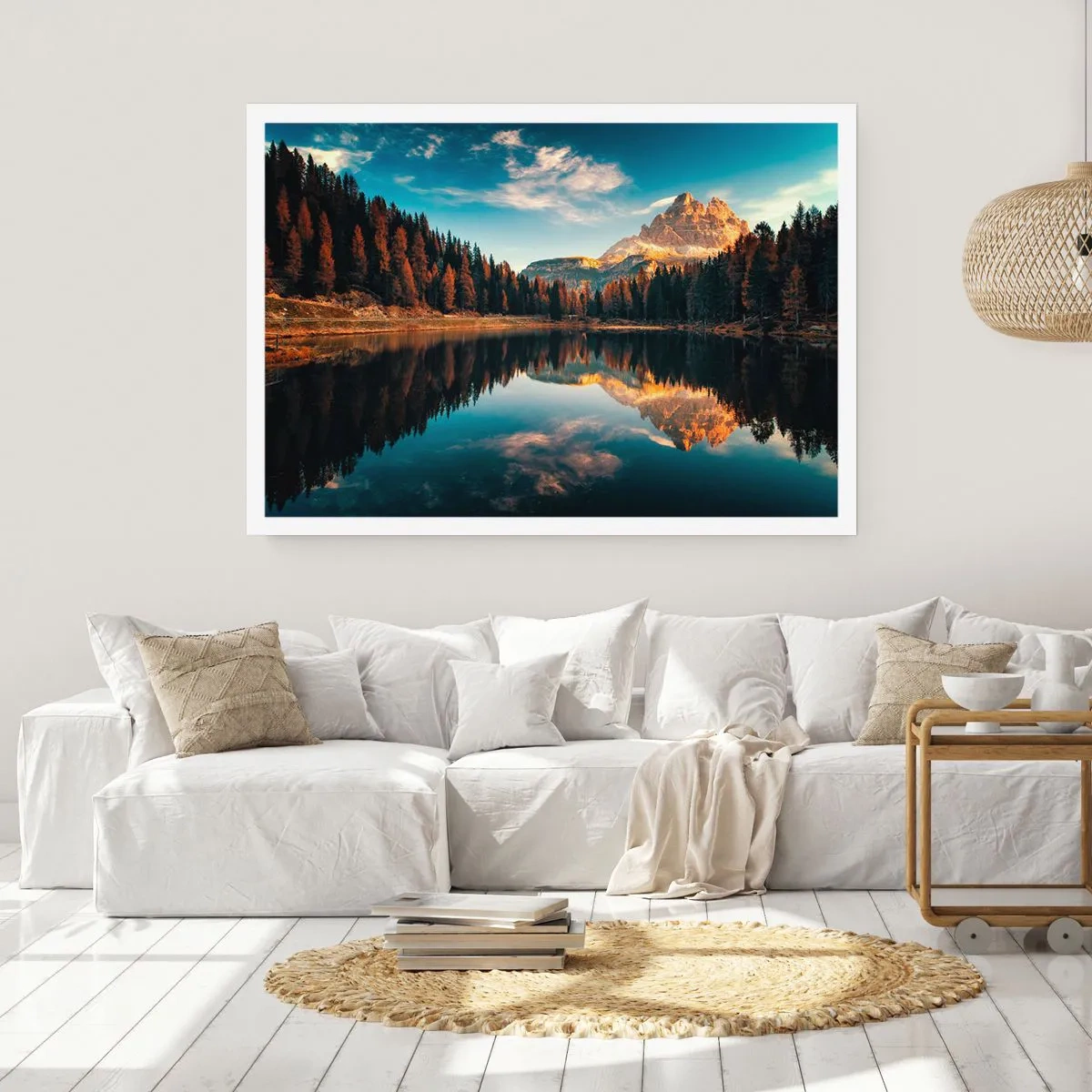 Póster - Paisaje de montaña con lago y bosque. - 100x70cm - Paisaje duplicado - Decoración de pared moderna para salón y dormitorio ARTTOR