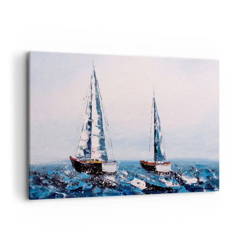 Cuadro sobre lienzo - Impresión de Imagen - Veleros en un mar tempestuoso en una composición pictórica - 120x80cm - Hermandad del viento - Decoración de pared moderna para salón y dormitorio ARTTOR