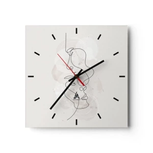 Reloj de pared - Reloj de vidrio - Esquema abstracto de dos caras sobre un fondo claro - 30x30cm - En un abrazo - Decoración de pared moderna para salón y dormitorio ARTTOR