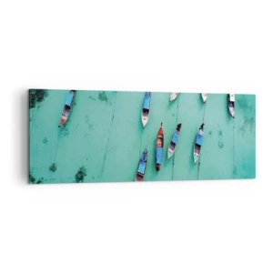 Cuadro sobre lienzo - Impresión de Imagen - Una vista aérea de barcos en aguas turquesas. - 140x50cm - En alegre espera - Decoración de pared moderna para salón y dormitorio ARTTOR