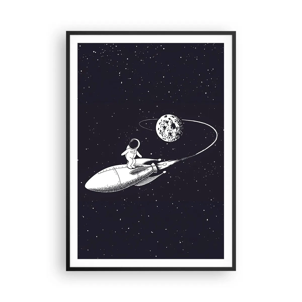 Póster en marco negro - Surfista espacial - 70x100 cm