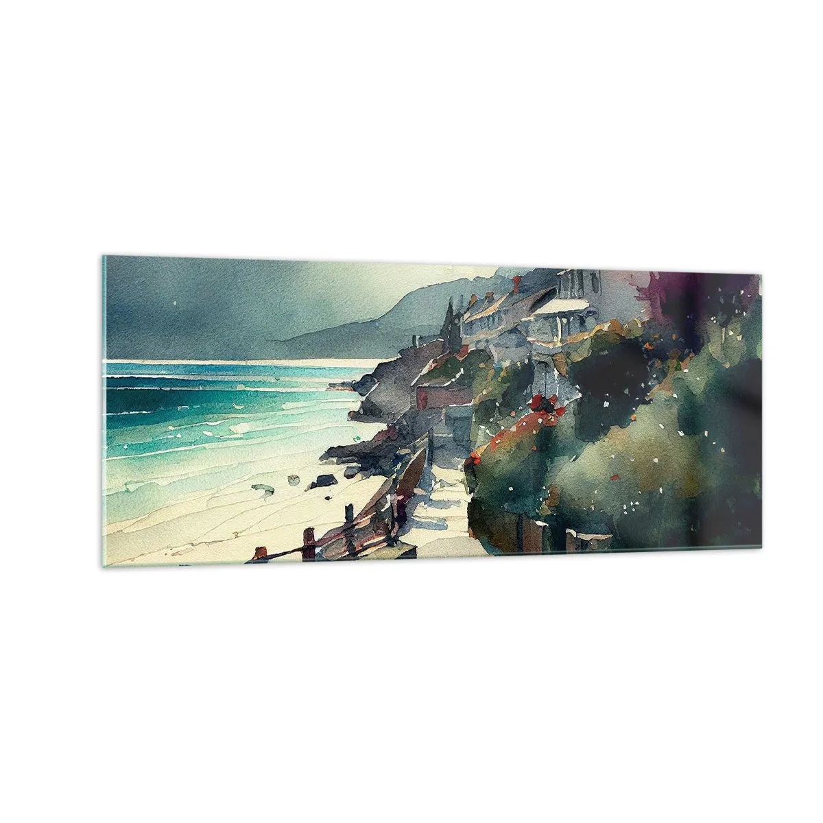 Cuadro sobre vidrio - Impresiones sobre Vidrio - Ciudad mediterránea - 100x40 cm