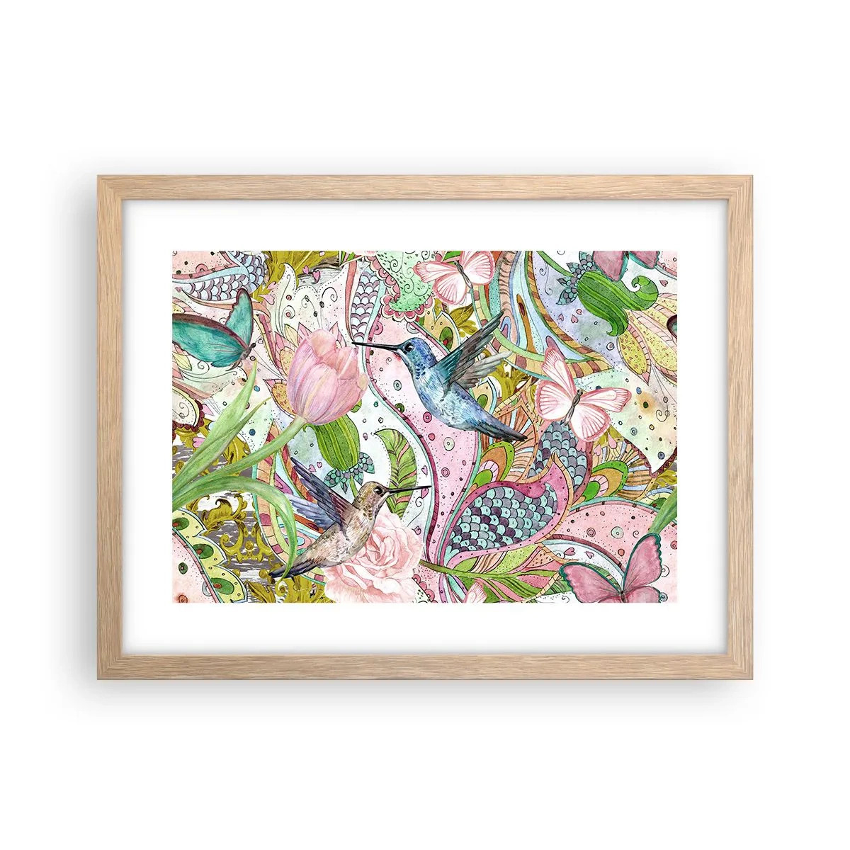 Póster en marco roble claro - Enredado en las vides - 40x30 cm