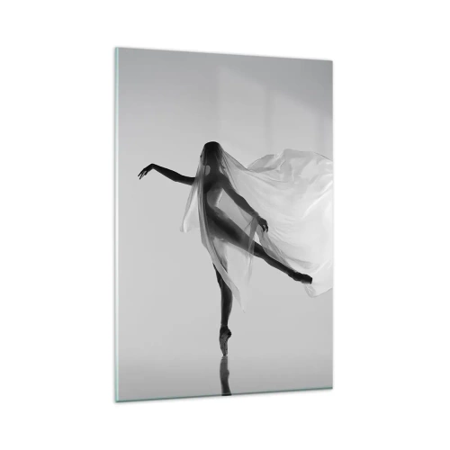 Cuadro sobre vidrio - Impresiones sobre Vidrio - Una bailarina en una pose etérea con tela fluida. - 80x120cm - Ligereza y gracia - Decoración de pared moderna para salón y dormitorio ARTTOR