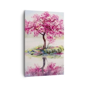 Cuadro sobre lienzo - Impresión de Imagen - Un árbol en flor en aguas tranquilas - 80x120cm - Una celebración de la primavera - Decoración de pared moderna para salón y dormitorio ARTTOR