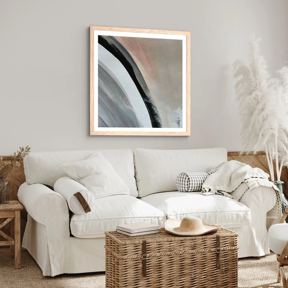 Póster en marco roble claro - Composición: un arco negro y gris - 60x60 cm