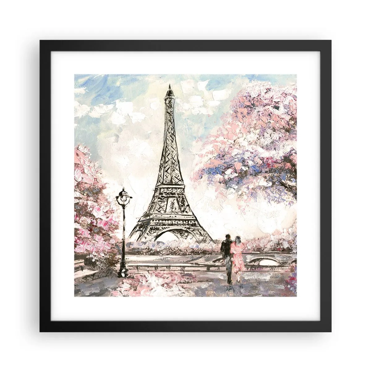 Póster en marco negro - Un paseo por París en abril - 40x40 cm