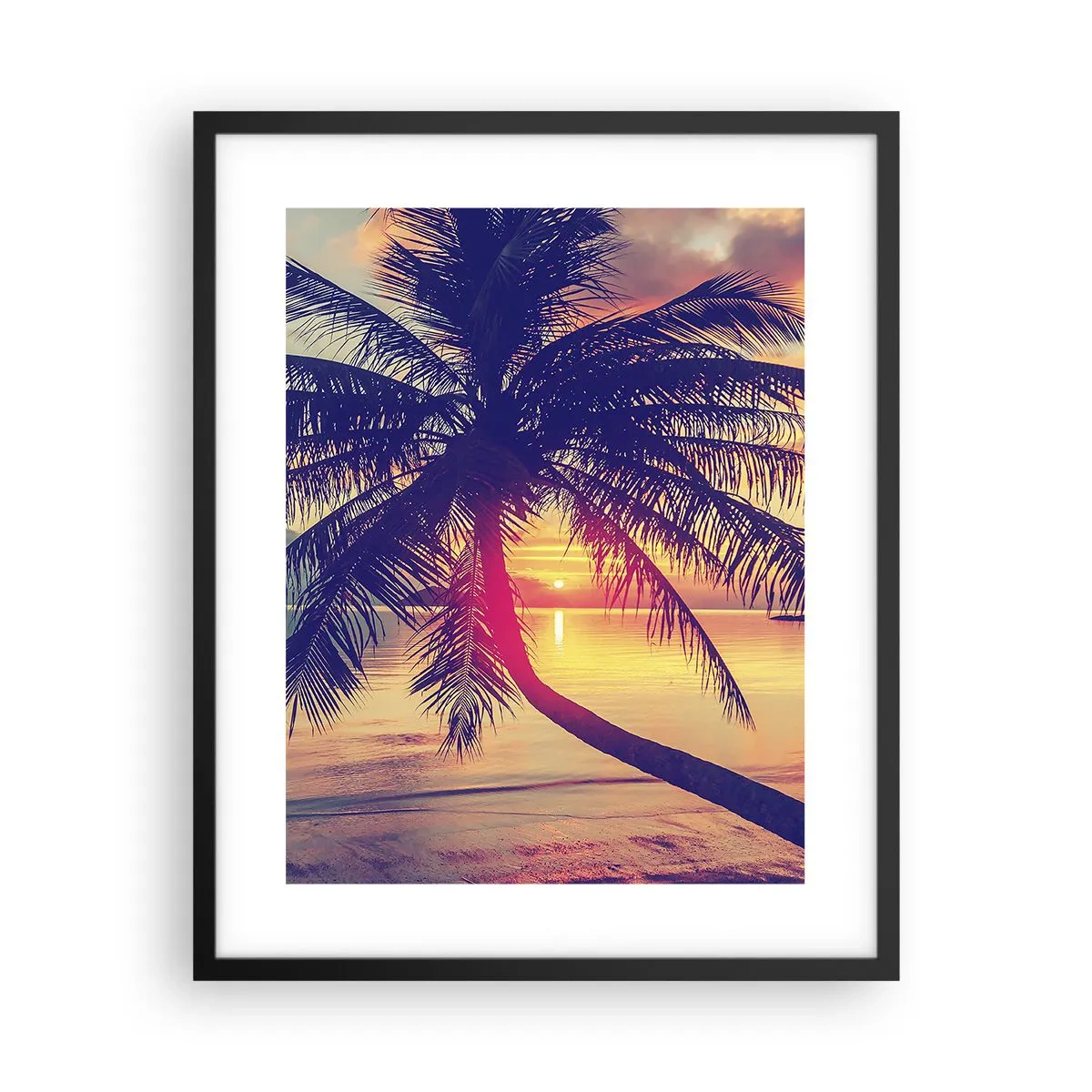 Póster en marco negro - Atardecer bajo las palmeras - 40x50 cm