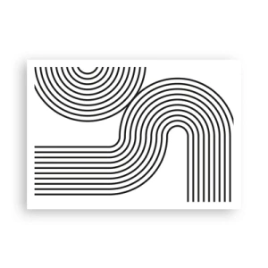 Póster - Una pintura abstracta con líneas negras que crean patrones geométricos sobre un fondo blanco. - 100x70cm - En una curva - Decoración de pared moderna para salón y dormitorio ARTTOR