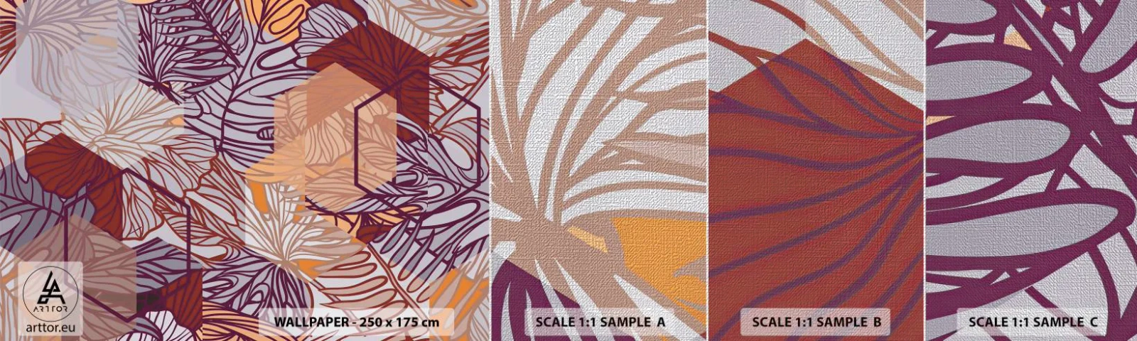 Muestra de fotomural Premium Canvas - La unión imposible de la geometría y la naturaleza - Abstracción, Gráficos, Hojas - 100x30 cm