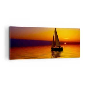 Cuadro sobre lienzo - Impresión de Imagen - Un velero en un mar tranquilo al atardecer. - 120x50cm - Qué tranquilo el anochecer… - Decoración de pared moderna para salón y dormitorio ARTTOR