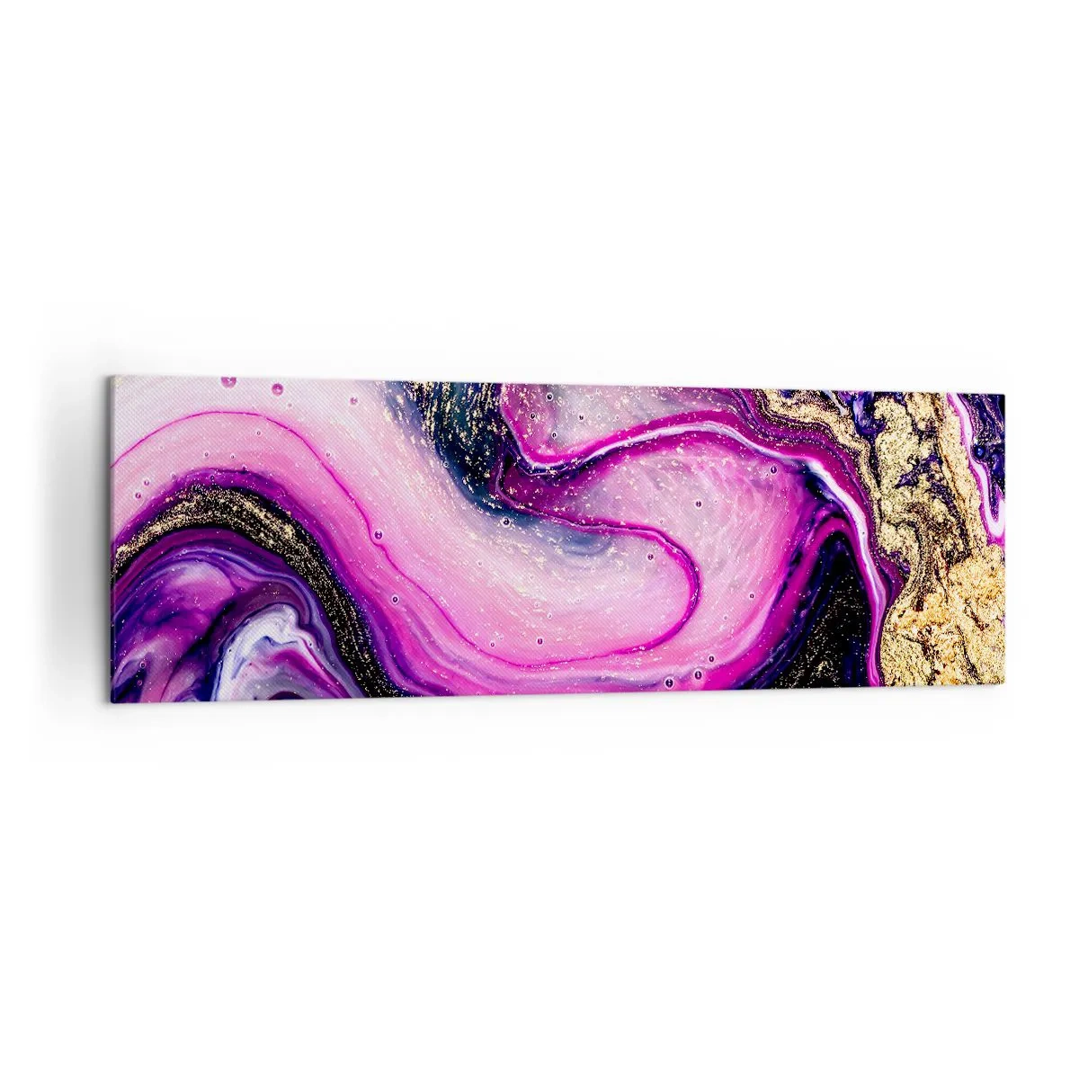 Cuadro sobre lienzo - Impresión de Imagen - Ondas abstractas en tonos morados y dorados. - 160x50cm - Un momento abstracto - Decoración de pared moderna para salón y dormitorio ARTTOR