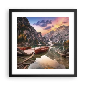 Póster en marco negro - Espejo entre montañas - 40x40 cm